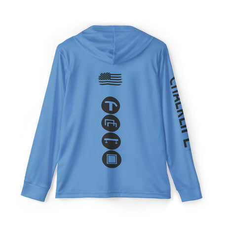 JUSTJULES - Eat. Sleep. Gymnastics. JustJules. Repeat. Performance Hoodie - Blue - Chalklife, LLC