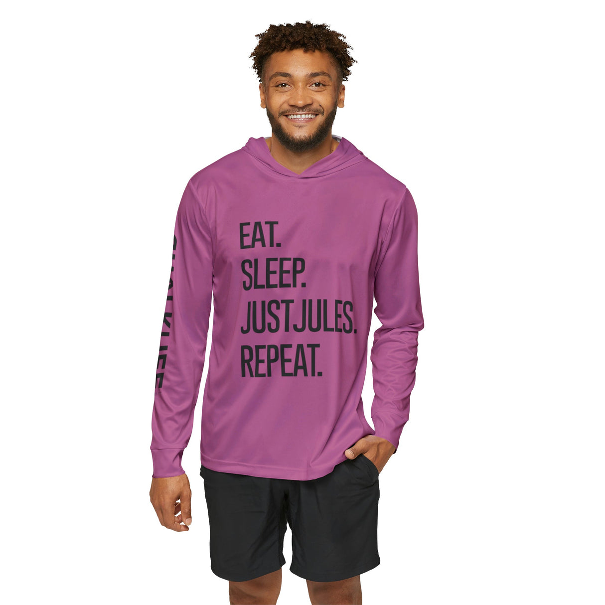JUSTJULES - Eat. Sleep. JustJules. Repeat. Performance Hoodie - Light Pink - Chalklife, LLC