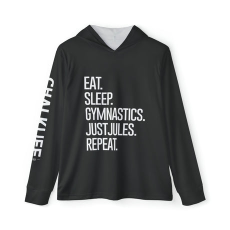 JUSTJULES - Eat. Sleep. Gymnastics. JustJules. Repeat. Performance Hoodie - Black - Chalklife, LLC
