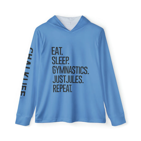 JUSTJULES - Eat. Sleep. Gymnastics. JustJules. Repeat. Performance Hoodie - Blue - Chalklife, LLC