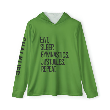 JUSTJULES - Eat. Sleep. Gymnastics. JustJules. Repeat. Performance Hoodie - Green - Chalklife, LLC