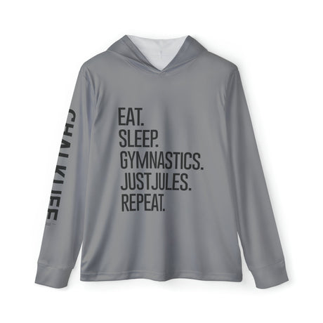 JUSTJULES - Eat. Sleep. Gymnastics. JustJules. Repeat. Performance Hoodie - Grey - Chalklife, LLC