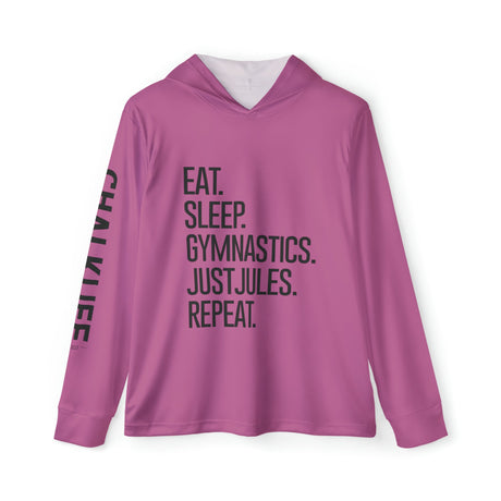 JUSTJULES - Eat. Sleep. Gymnastics. JustJules. Repeat. Performance Hoodie - Light Pink - Chalklife, LLC