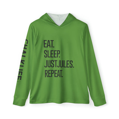 JUSTJULES - Eat. Sleep. JustJules. Repeat. Performance Hoodie - Green - Chalklife, LLC