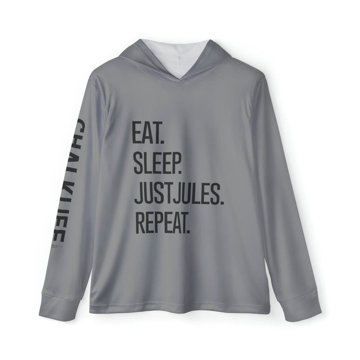 JUSTJULES - Eat. Sleep. JustJules. Repeat. Performance Hoodie - Grey - Chalklife, LLC