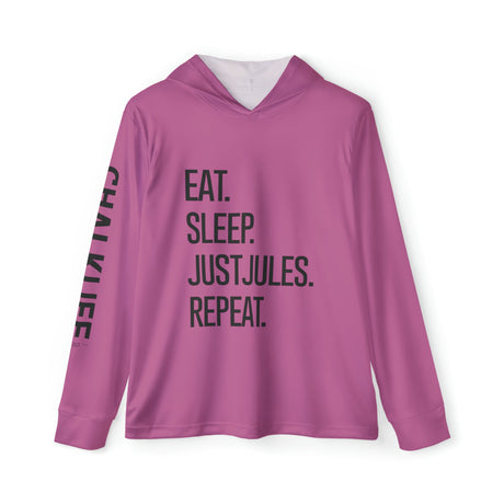 JUSTJULES - Eat. Sleep. JustJules. Repeat. Performance Hoodie - Light Pink - Chalklife, LLC