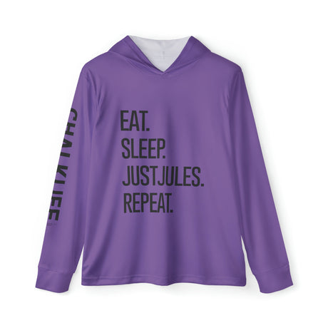 JUSTJULES - Eat. Sleep. JustJules. Repeat. Performance Hoodie - Purple - Chalklife, LLC