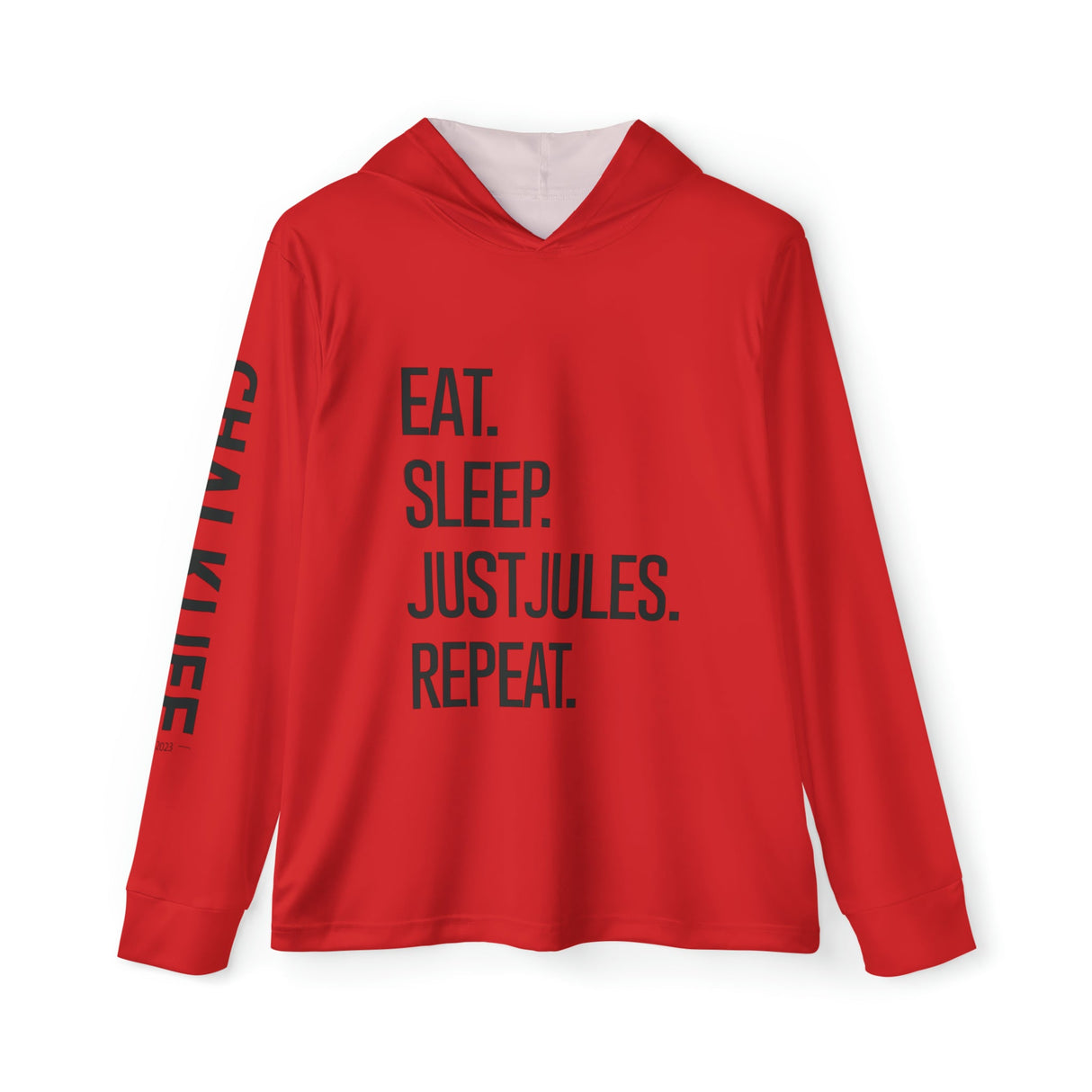 JUSTJULES - Eat. Sleep. JustJules. Repeat. Performance Hoodie - Red - Chalklife, LLC