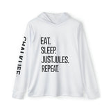 JUSTJULES - Eat. Sleep. JustJules. Repeat. Performance Hoodie - White - Chalklife, LLC